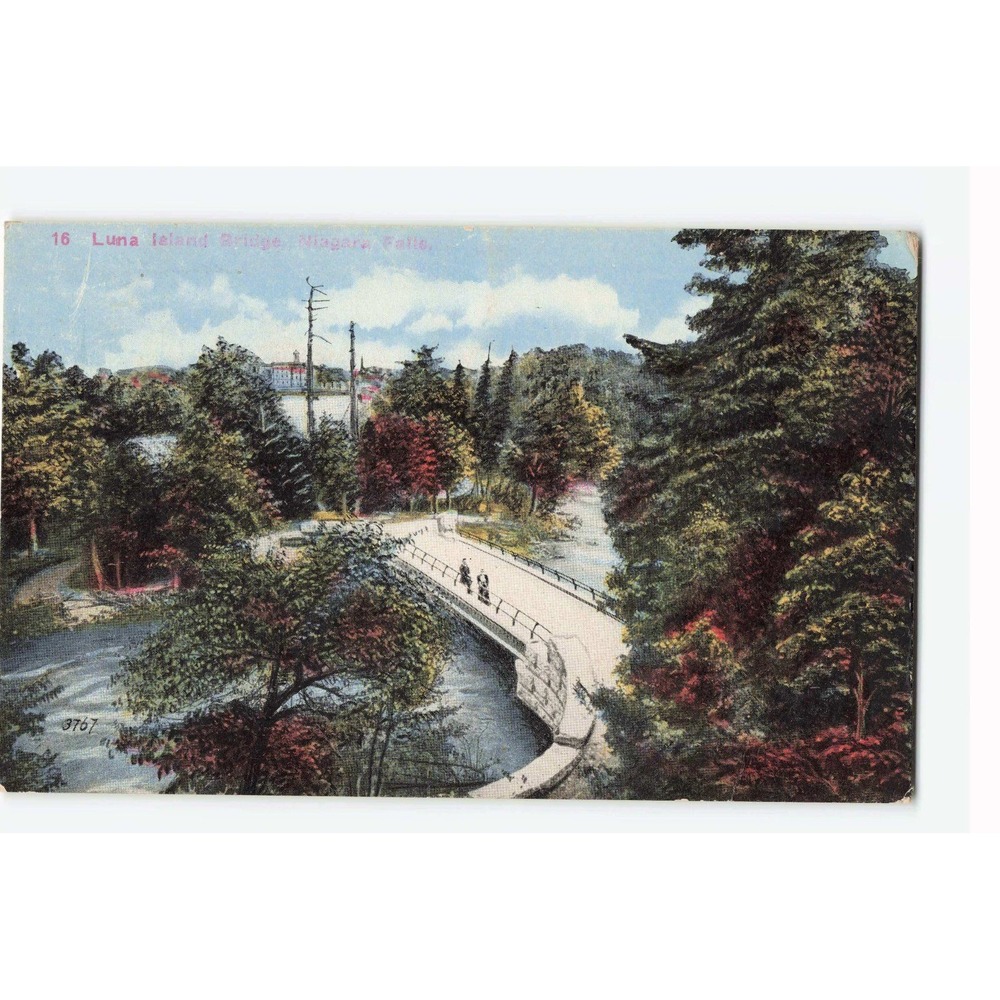 Vintage 1916 Luna Island Bridge Niagara Falls NY Postcard 1 Cent Stamp 3767